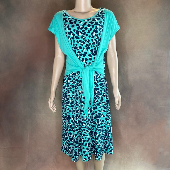 Cuddl Duds Flexwear Tie-Front Midi Dress Lagoon/Animal Petite X-Large - Picture 4 of 4